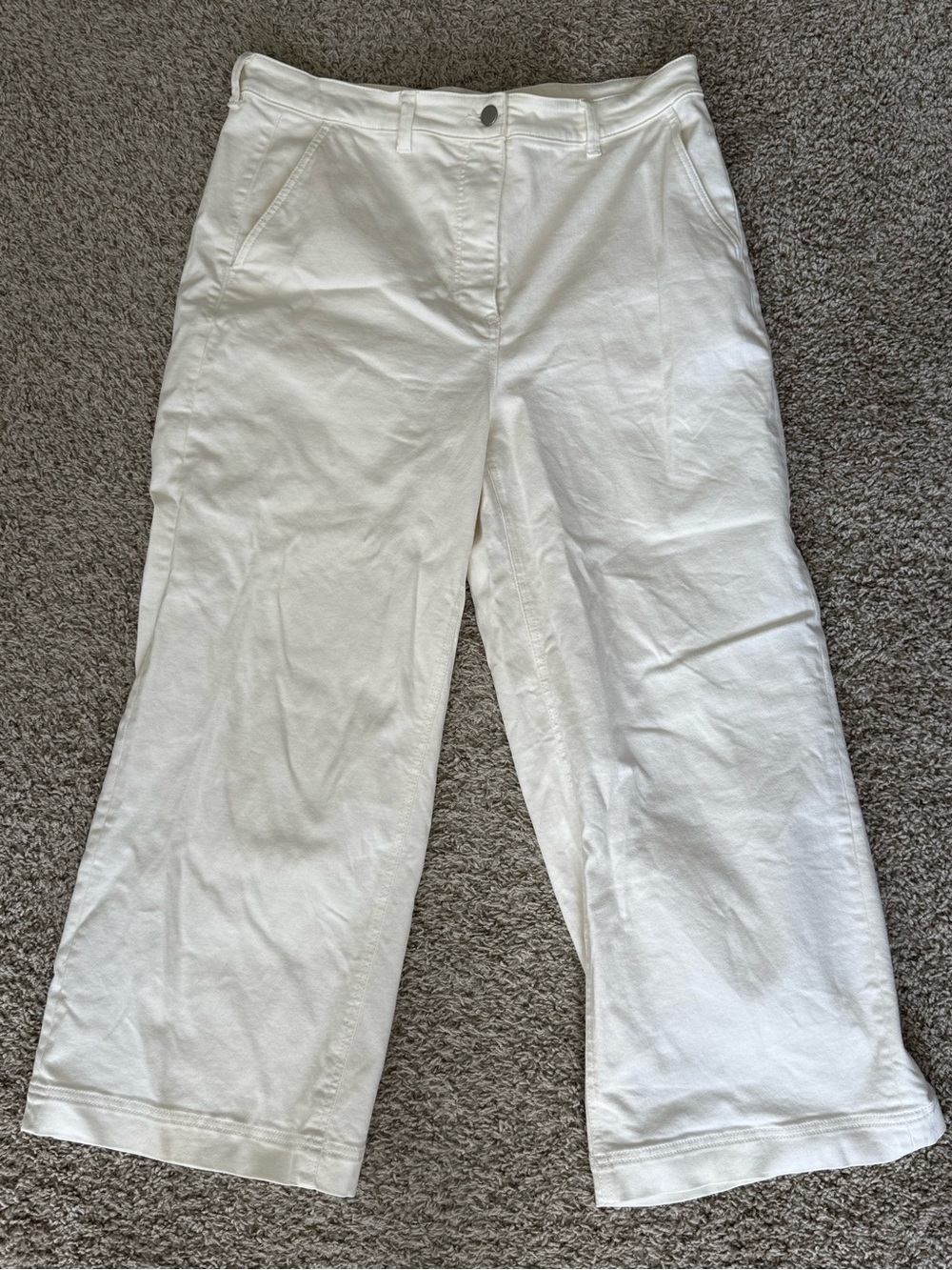 Everlane White Wide-Leg Cropped Cotton Pants